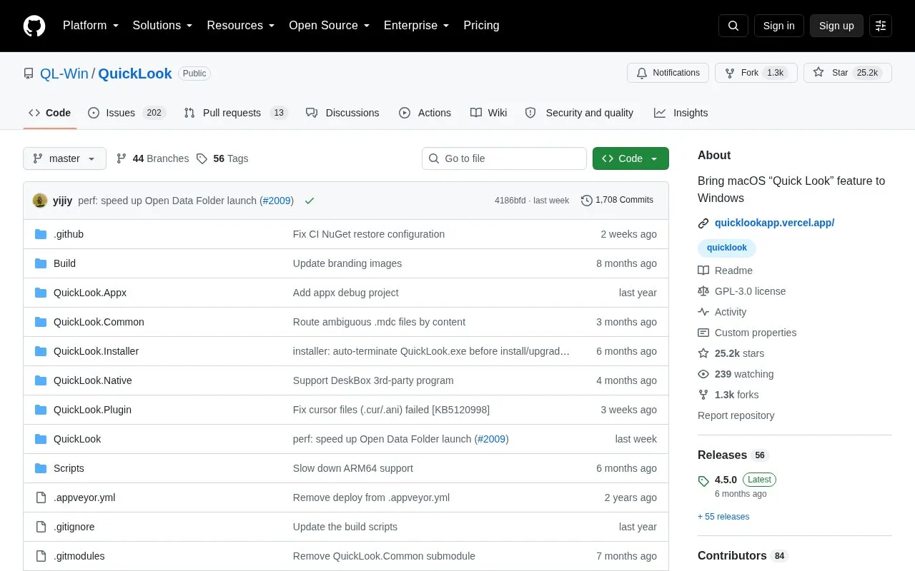 QuickLook homepage screenshot