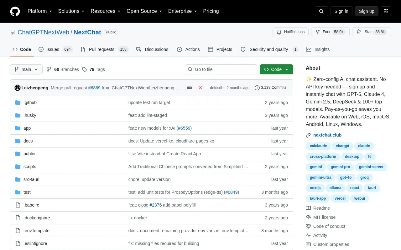 ChatGPT-Next-Web homepage screenshot
