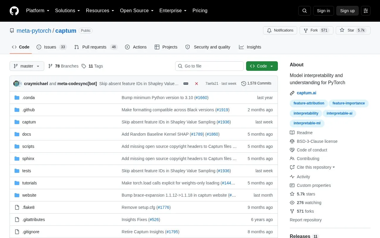 Captum homepage screenshot