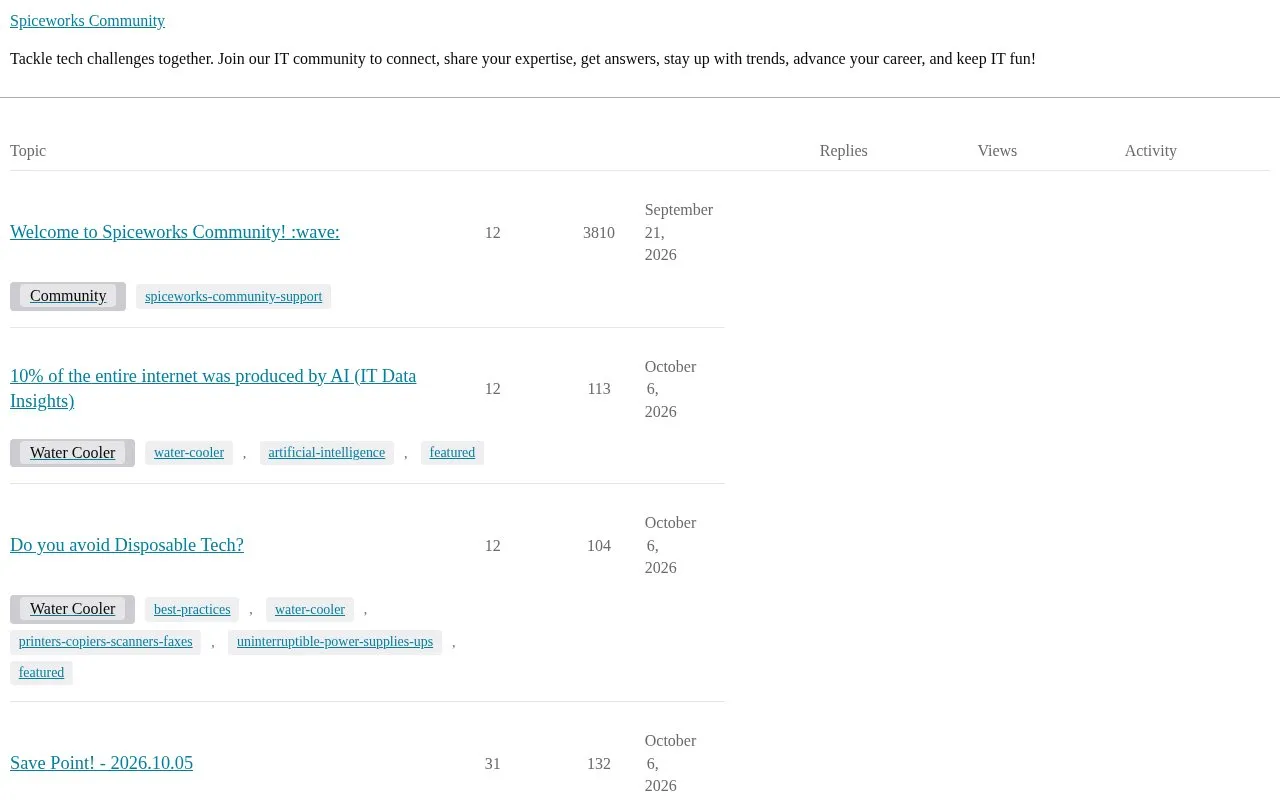 Spiceworks Community homepage screenshot