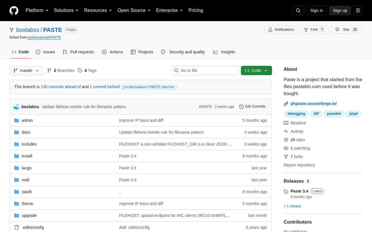 Paste homepage screenshot