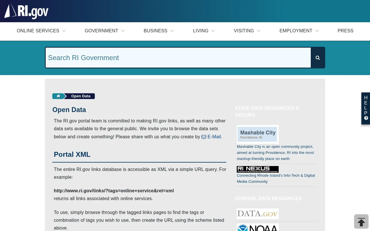 Rhode Island homepage screenshot