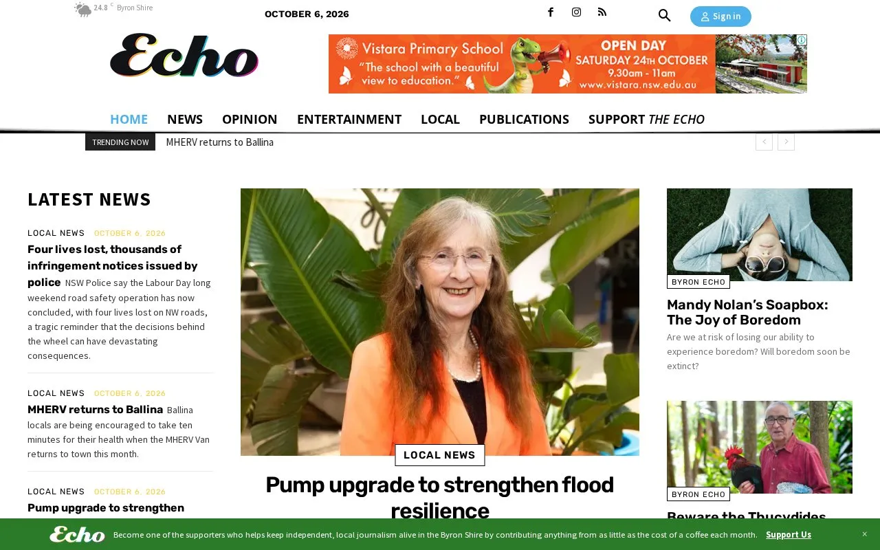 Byron Shire Echo homepage screenshot