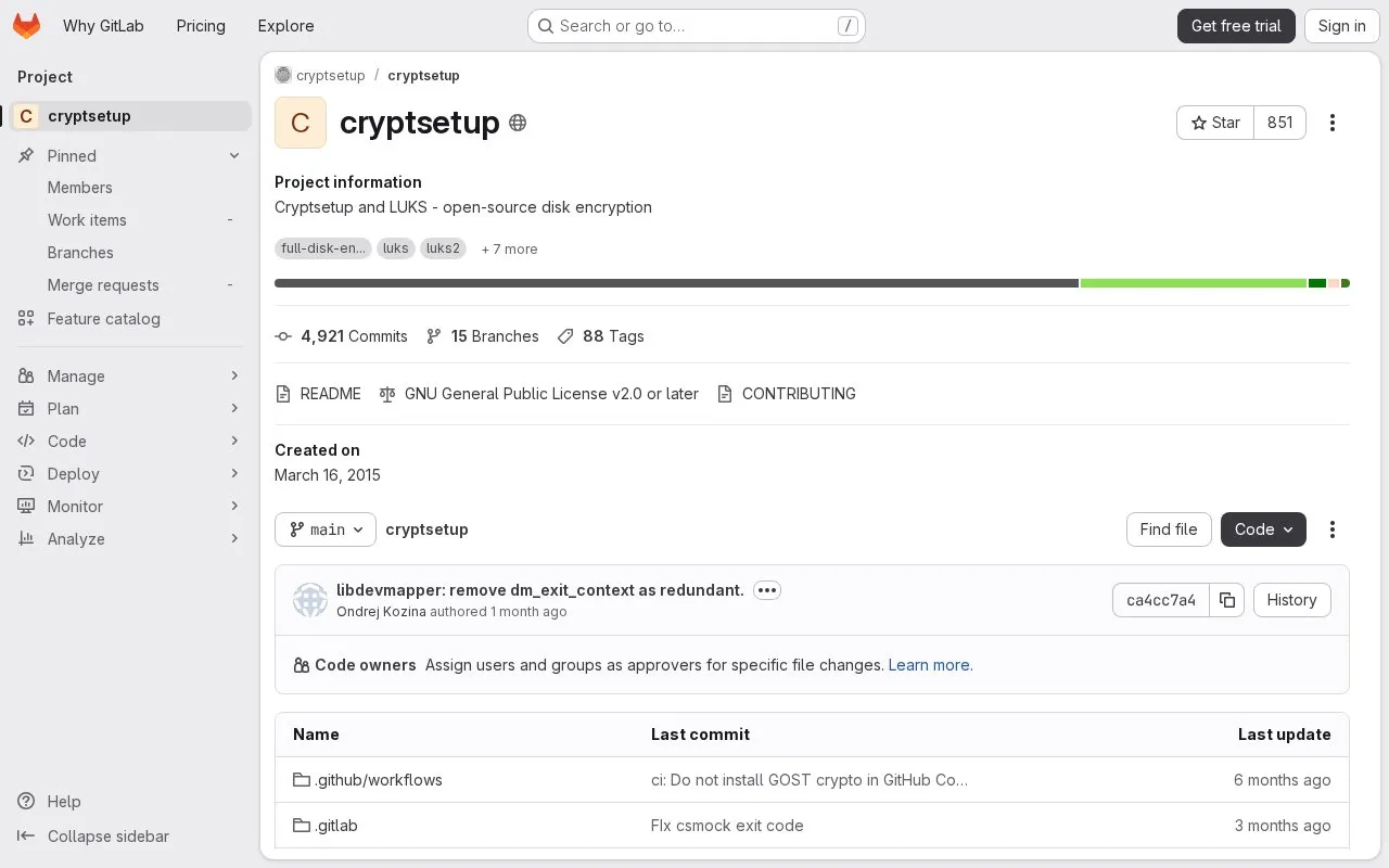 CryptSetup homepage screenshot