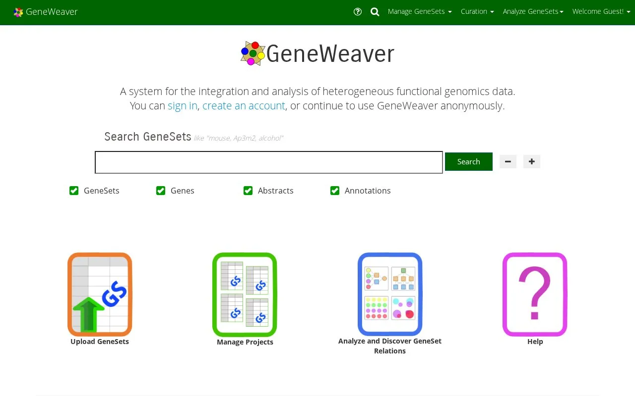 GeneWeaver homepage screenshot