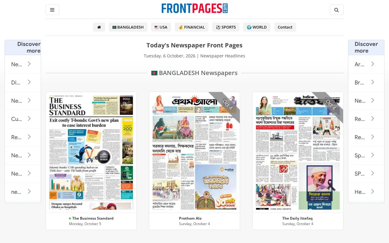 Front Pages homepage screenshot