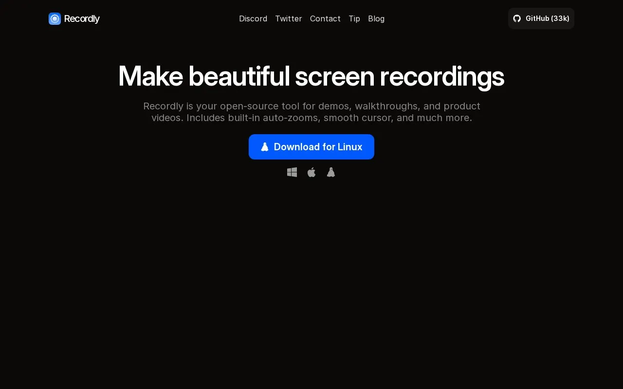 Recordly homepage screenshot