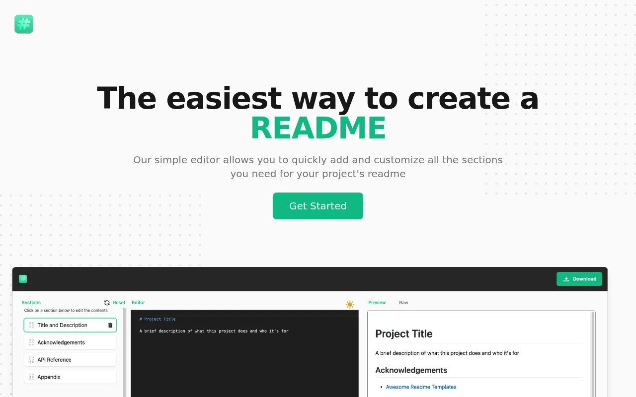 readme.so homepage screenshot
