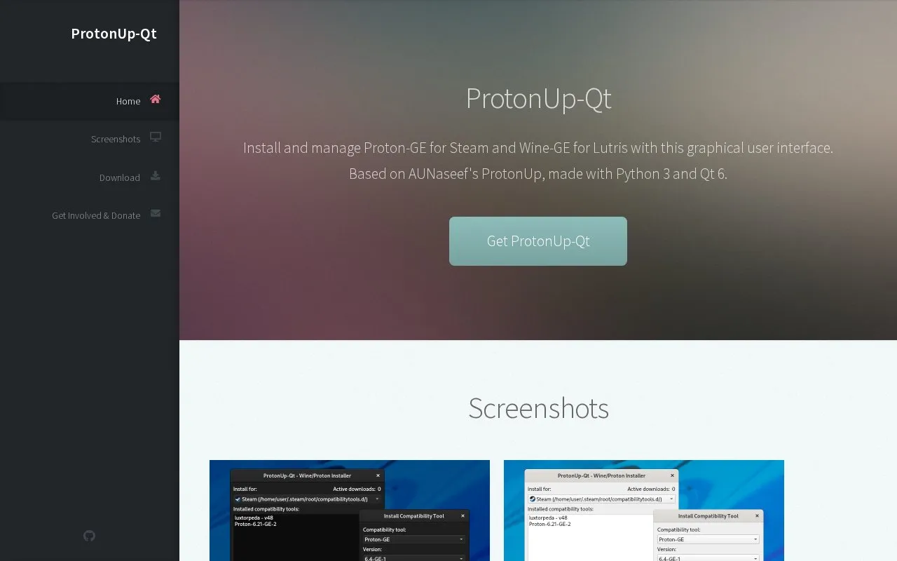 ProtonUp-QT homepage screenshot