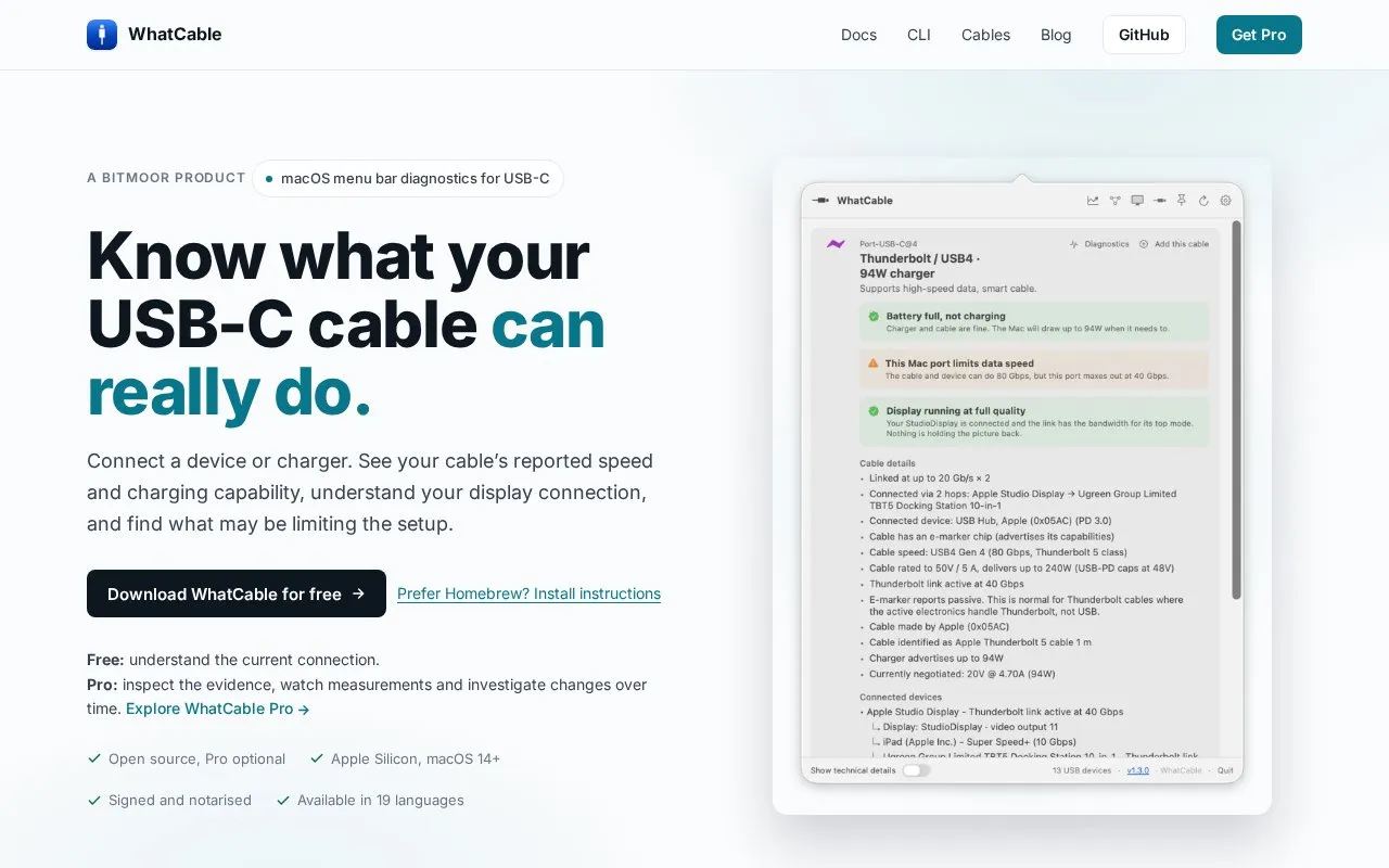 WhatCable homepage screenshot