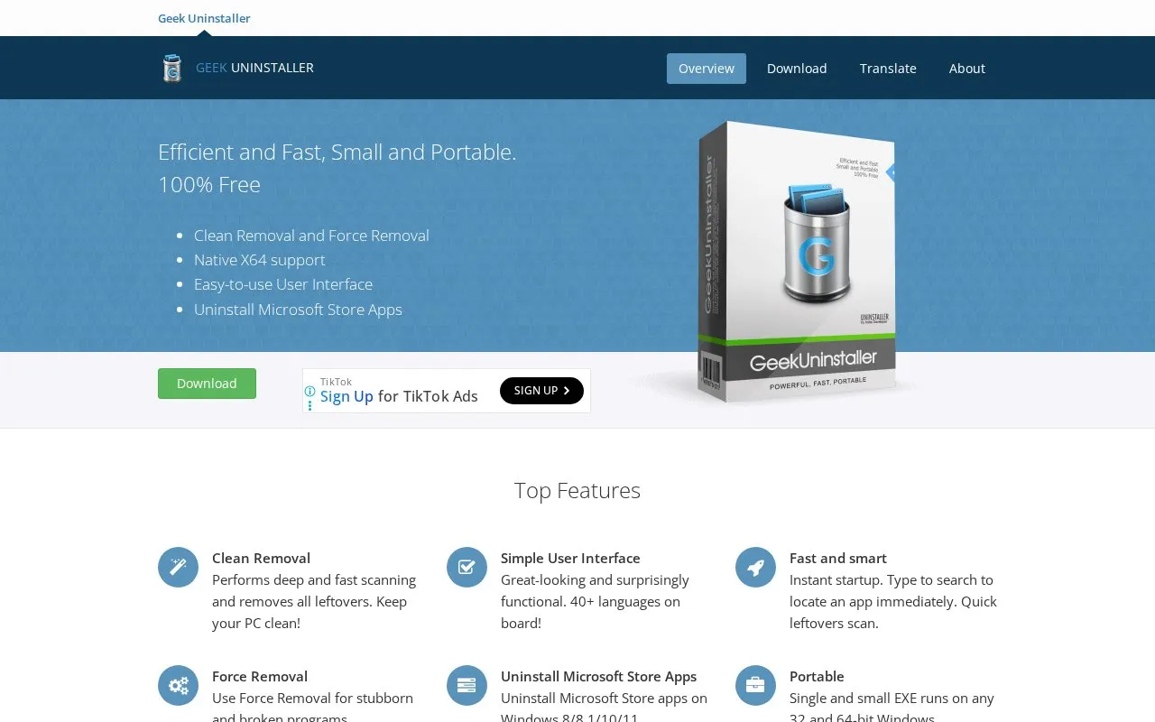 GeekUninstaller homepage screenshot