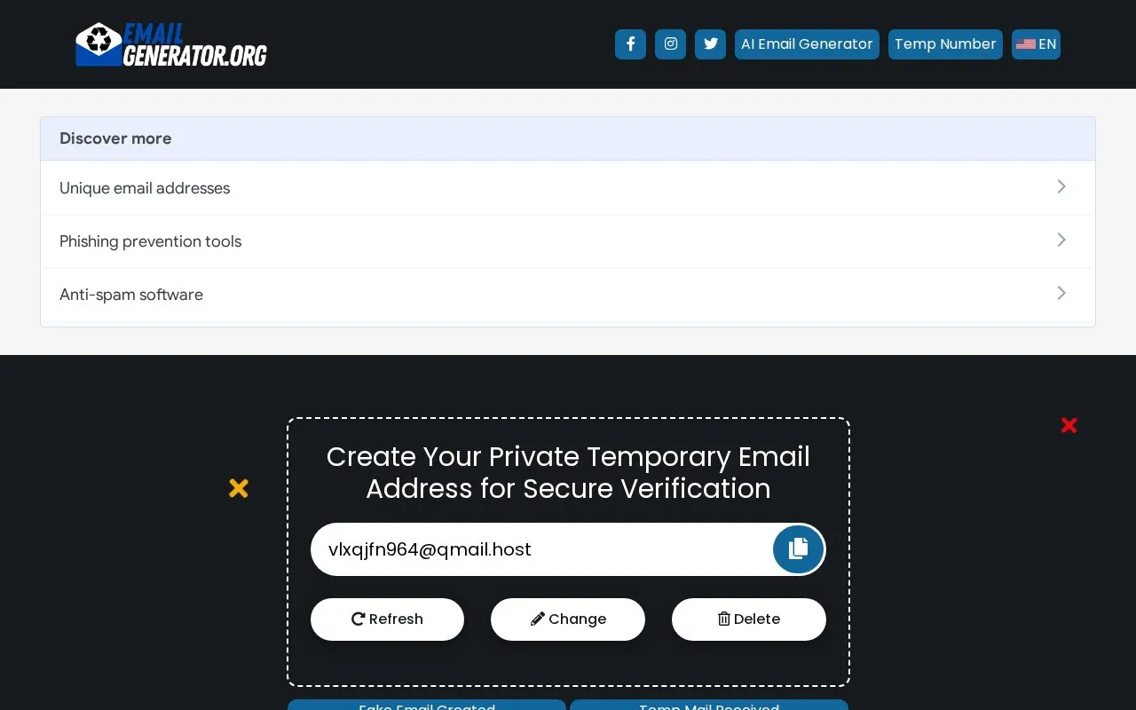 Emailgenerator homepage screenshot