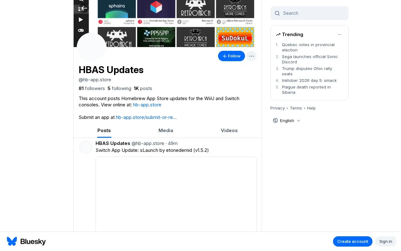 Homebrew App Store Updates homepage screenshot
