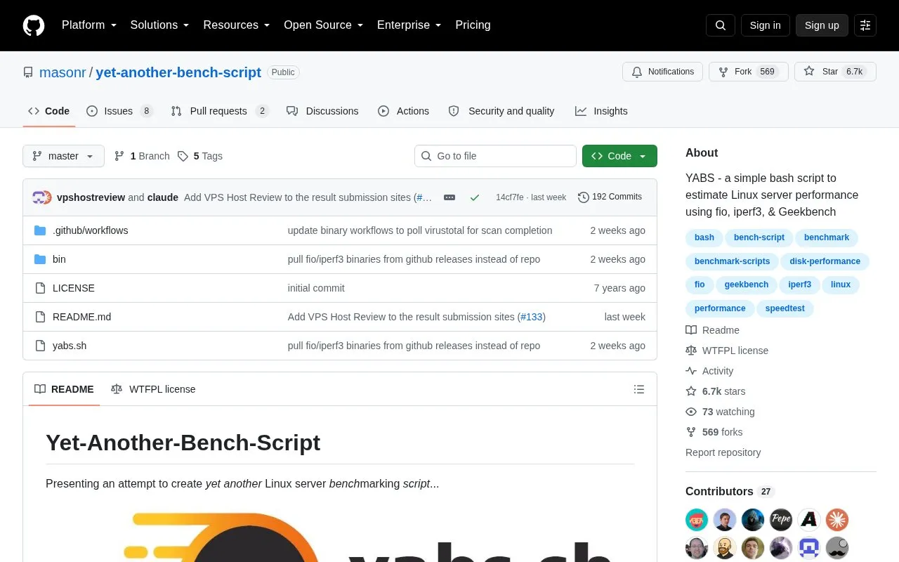 yet another bench script homepage screenshot