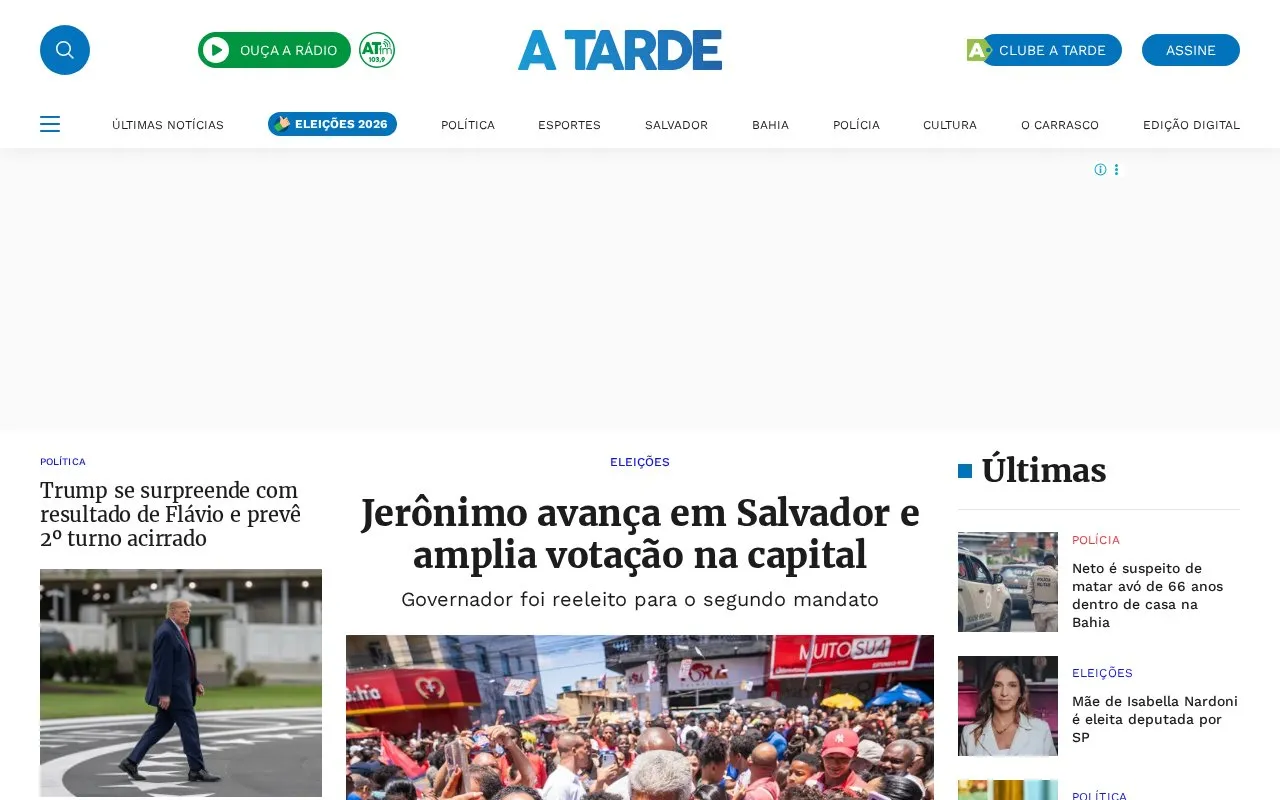 Jornal A Tarde homepage screenshot