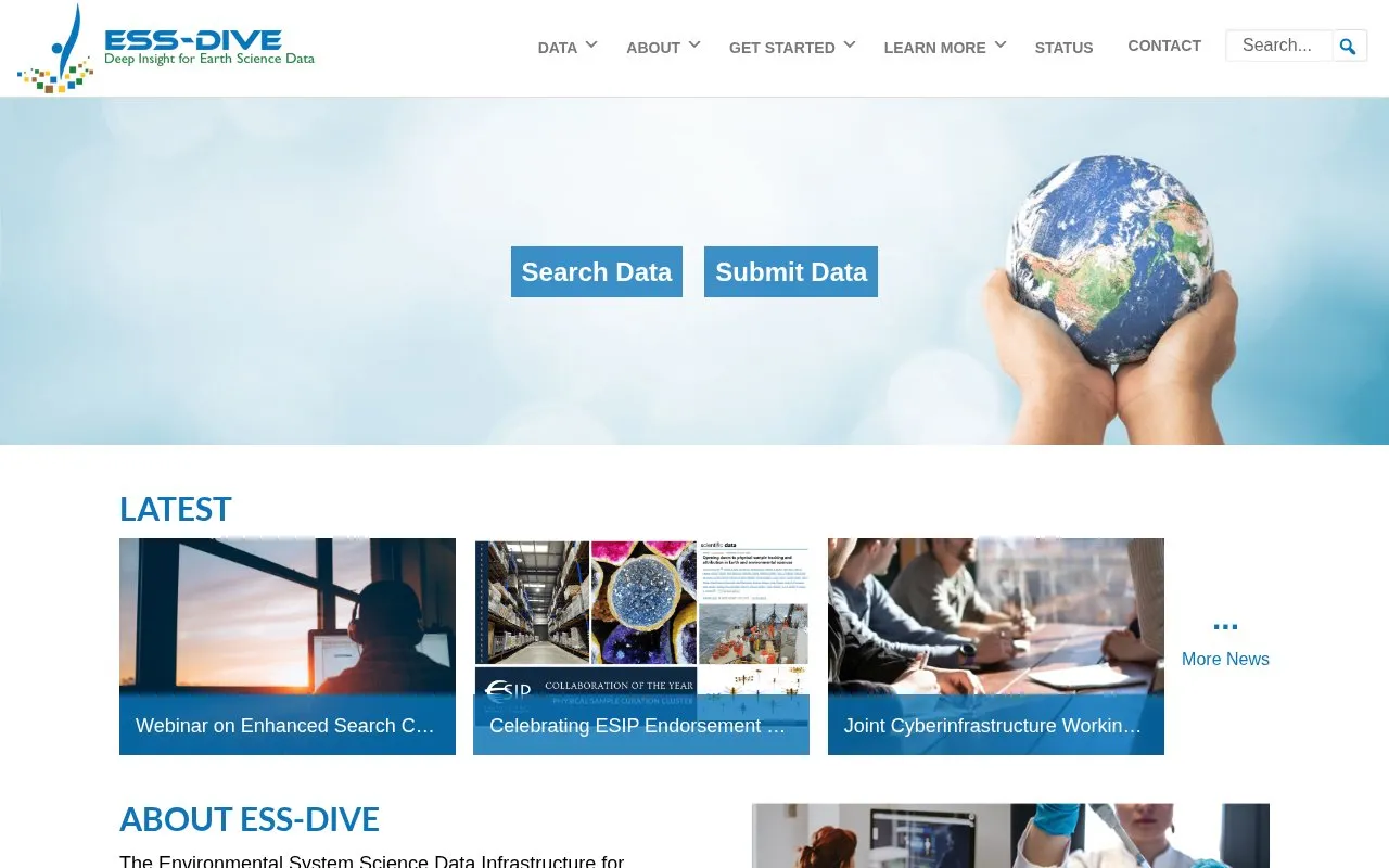ESS-DIVE homepage screenshot