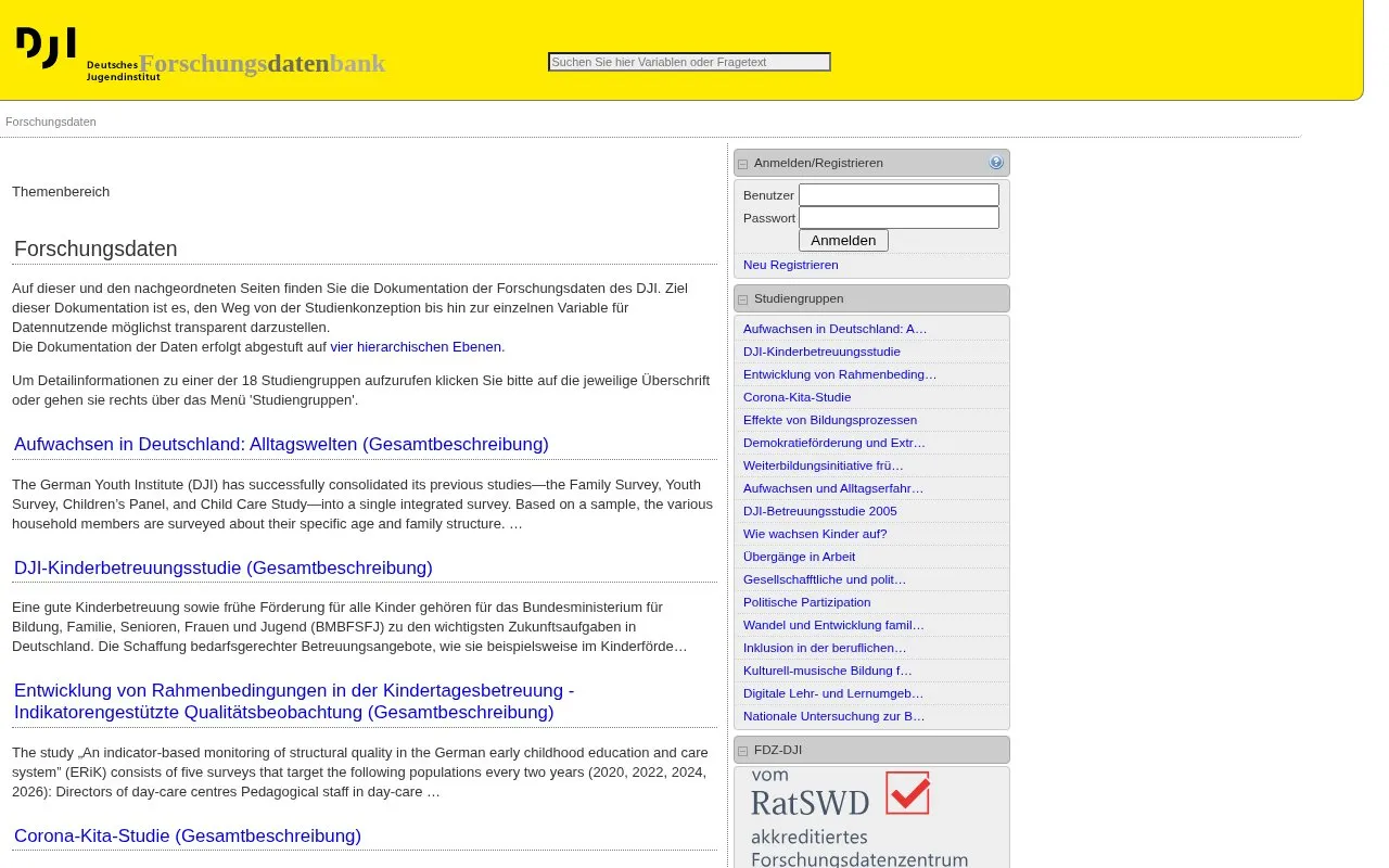 Forschungsdatenzentrum des Deutschen Jugendinstituts homepage screenshot