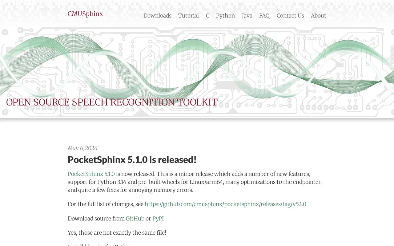 CMU Sphinx homepage screenshot