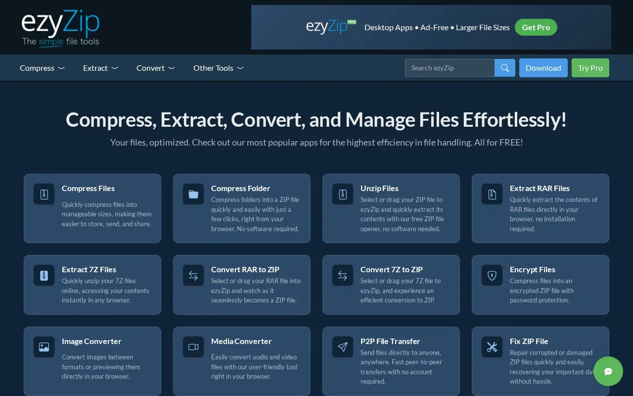 ezyZip homepage screenshot