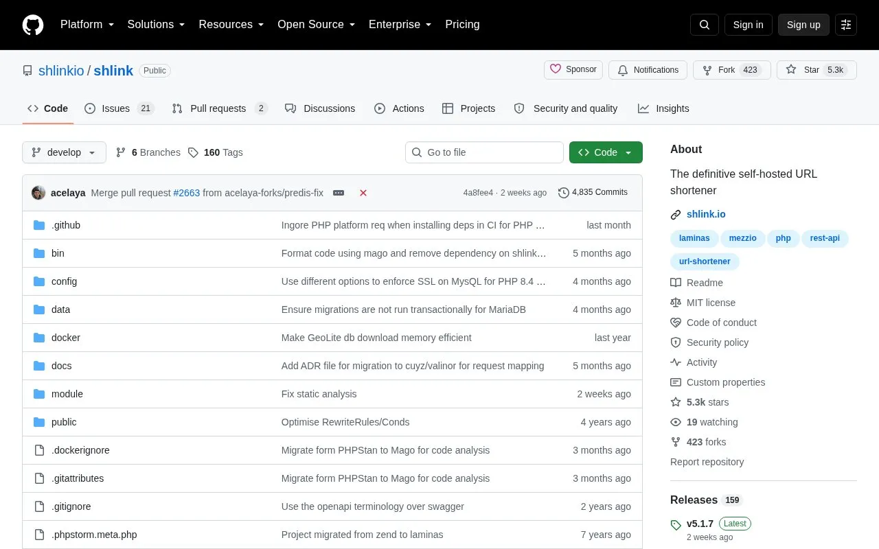 Shlink homepage screenshot