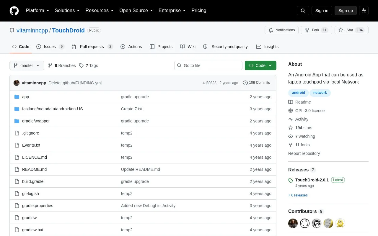 TouchDroid homepage screenshot