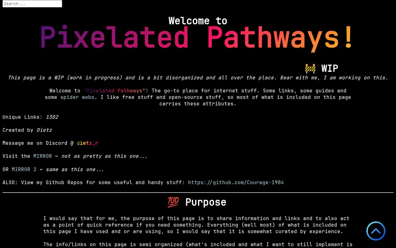 Pixelated Pathways homepage screenshot