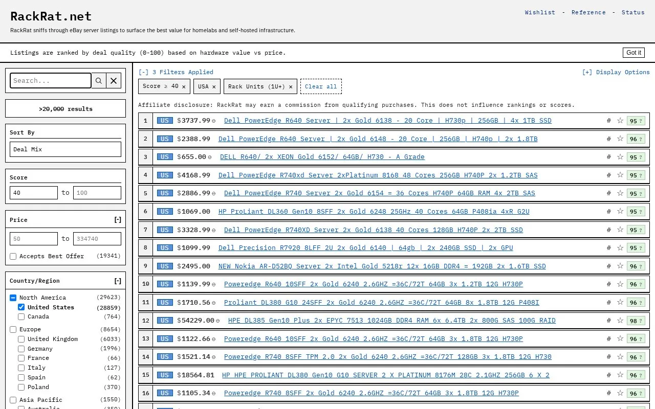 RackRat homepage screenshot