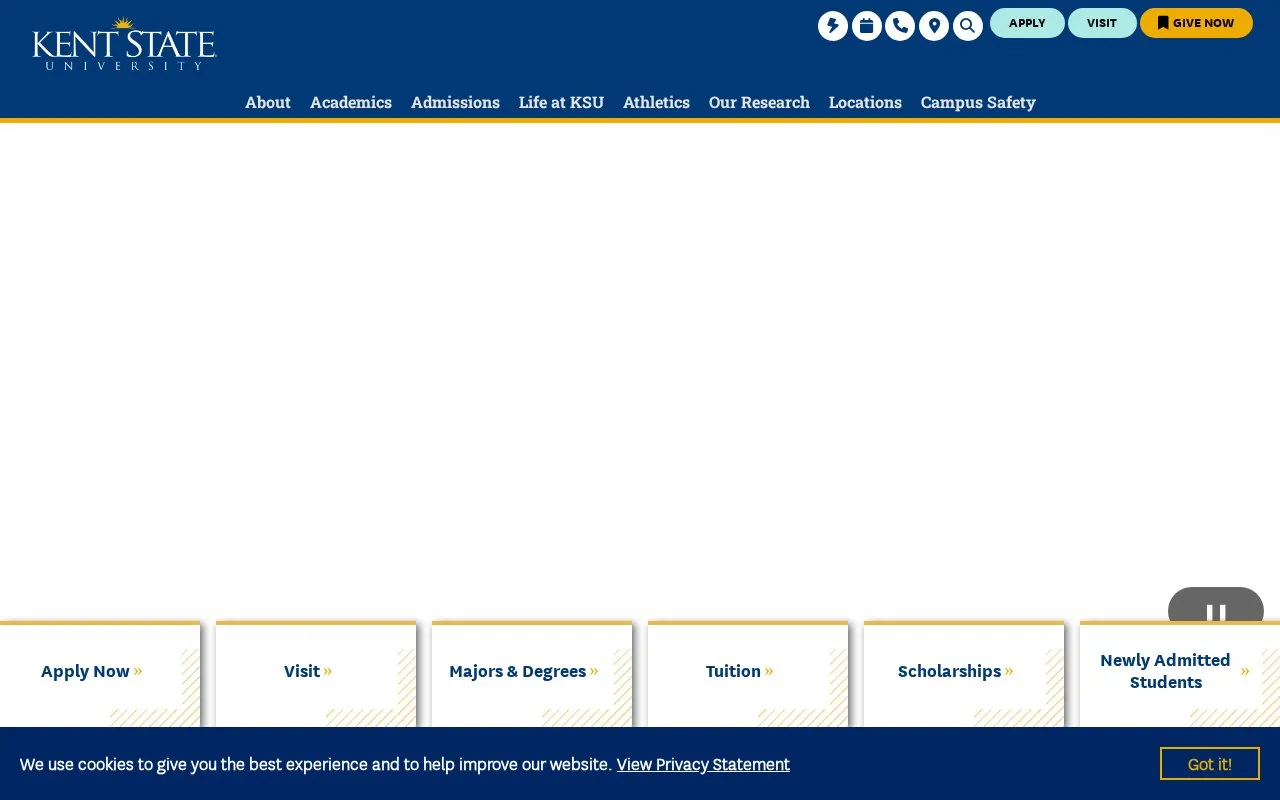 Kent State University homepage screenshot