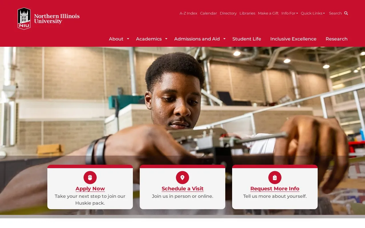 Northern Illinois University homepage screenshot