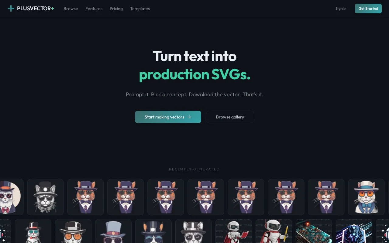 Plusvector homepage screenshot