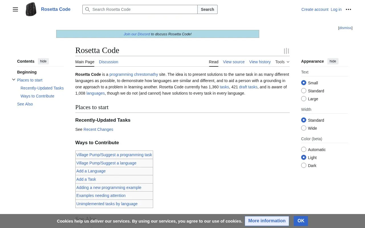 Rosetta Code homepage screenshot