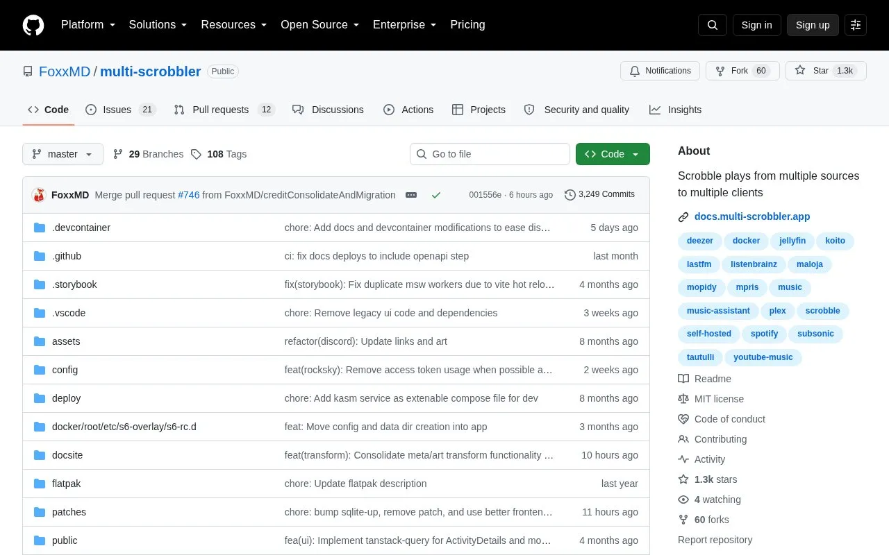 Multi Scrobbler homepage screenshot