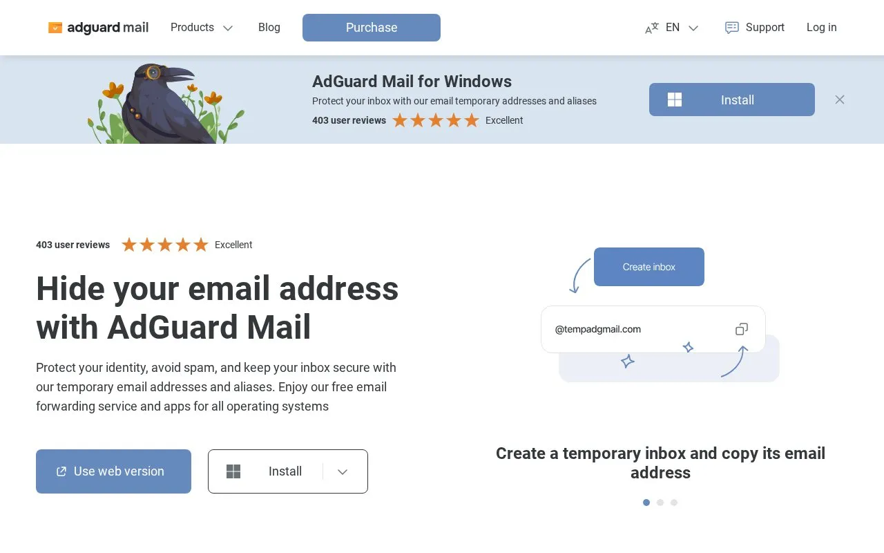 AdGuard Mail homepage screenshot
