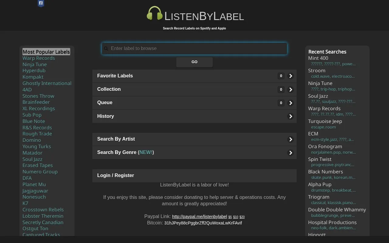 ListenByLabel homepage screenshot