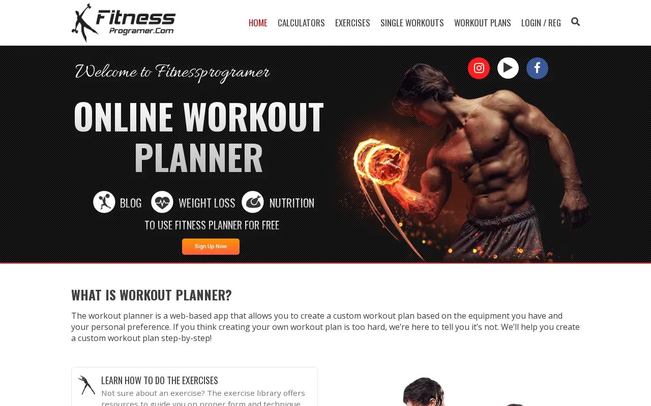 FitnessProgramer homepage screenshot