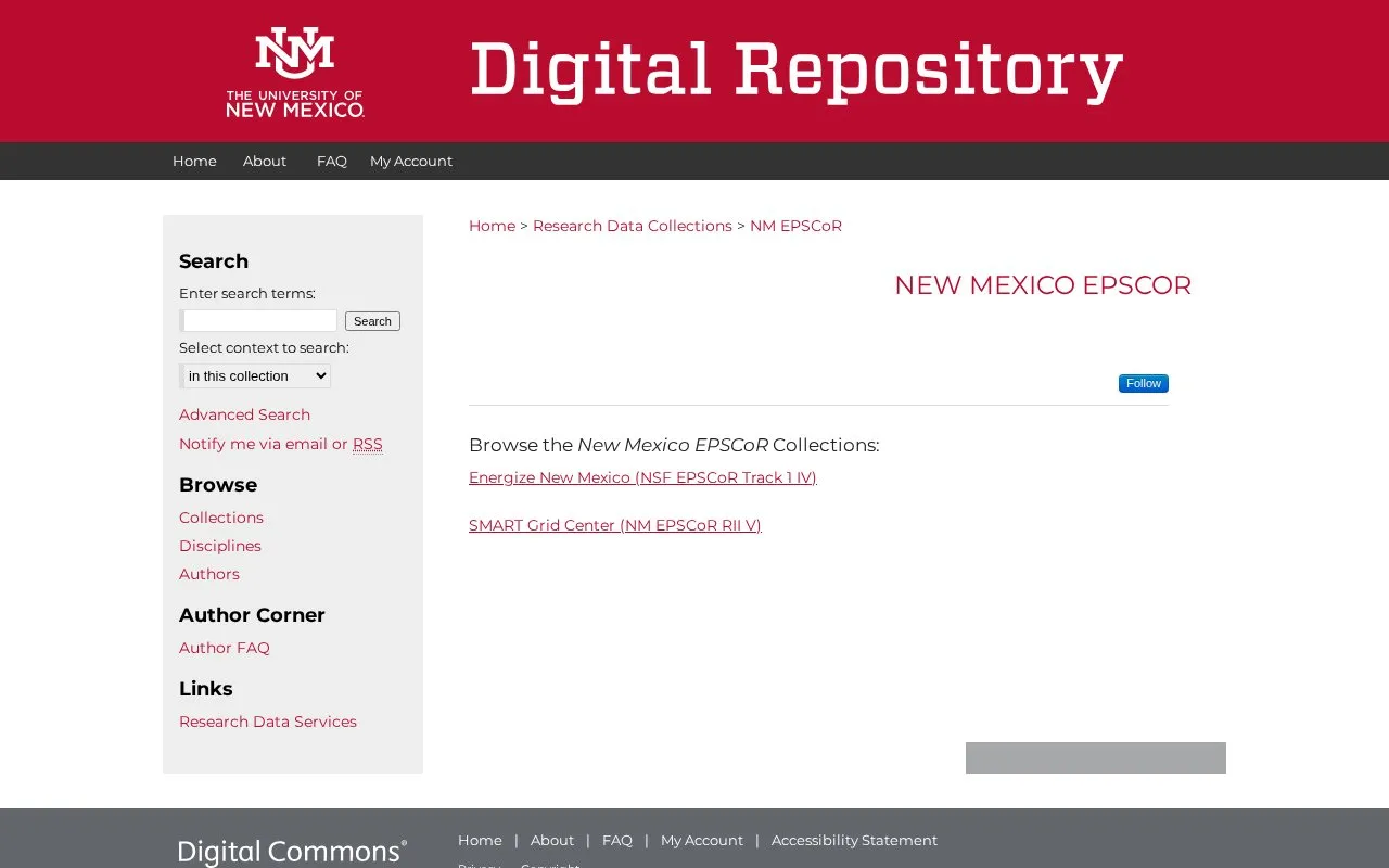 Digital Repository NM EPSCoR homepage screenshot