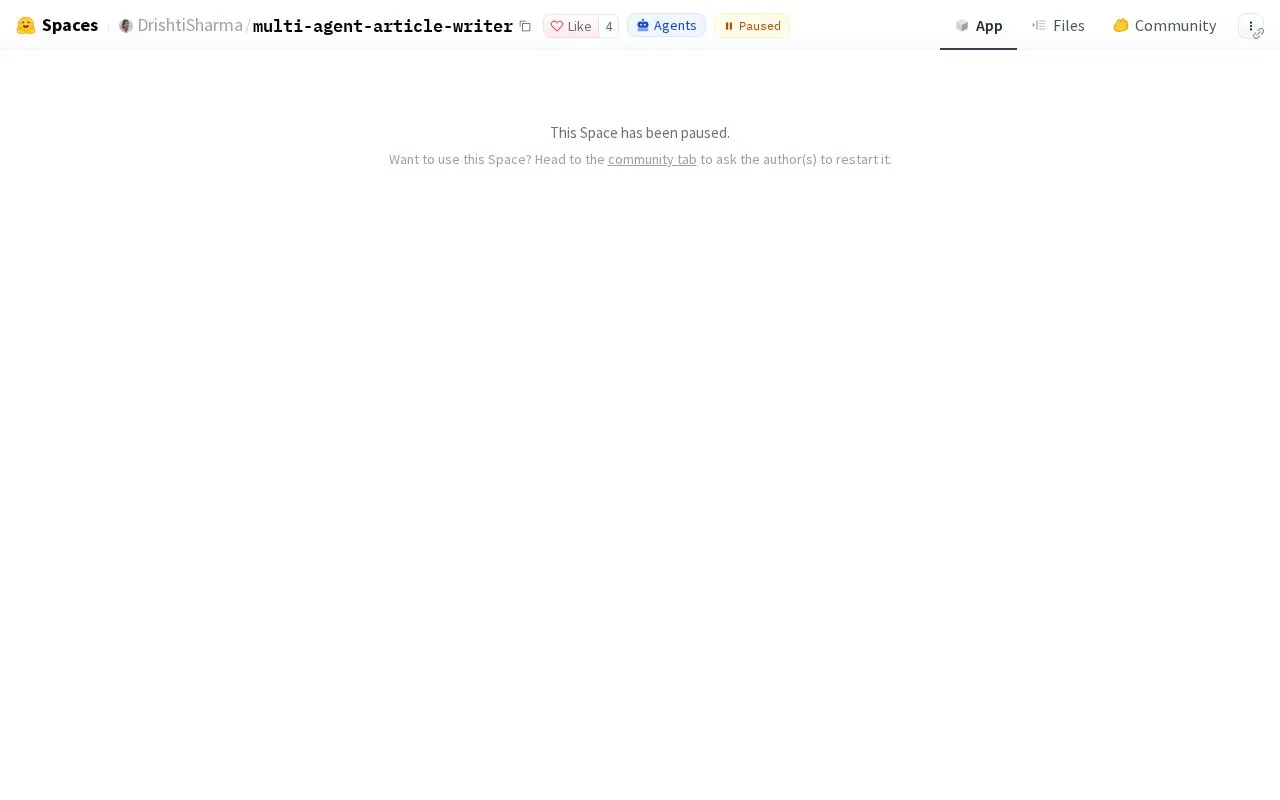 Multi-Agent Article Writer homepage screenshot
