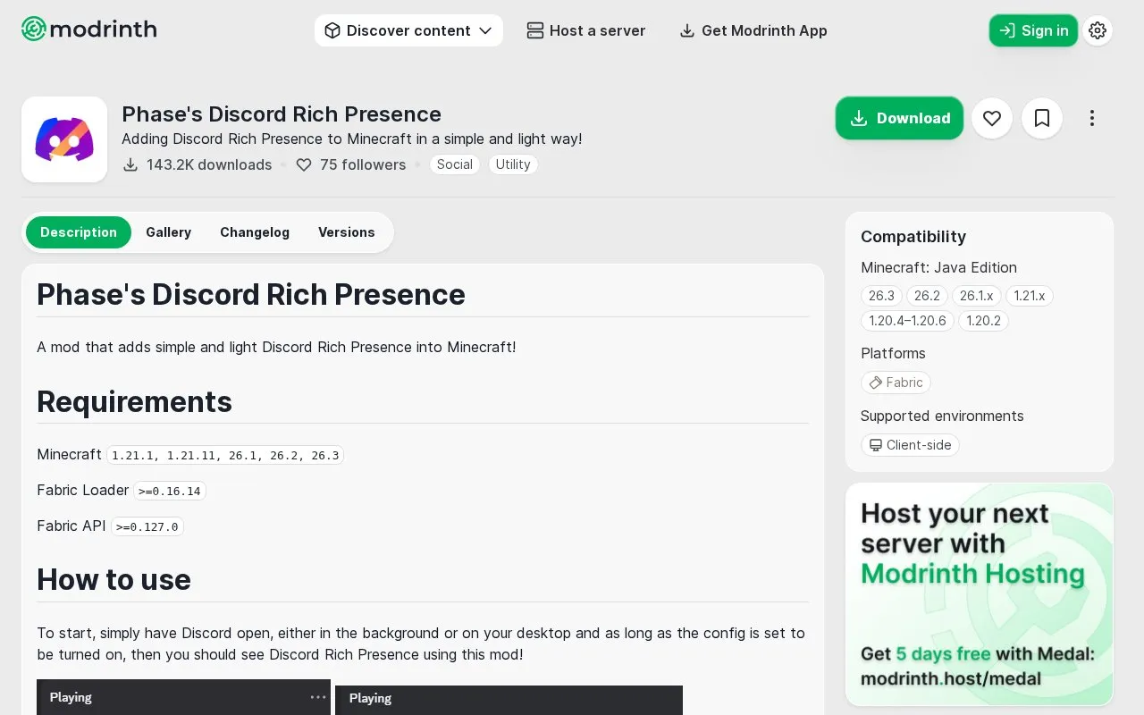 Phase's Discord RPC homepage screenshot