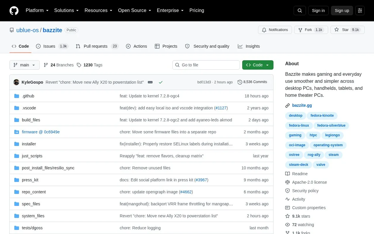 bazzite homepage screenshot