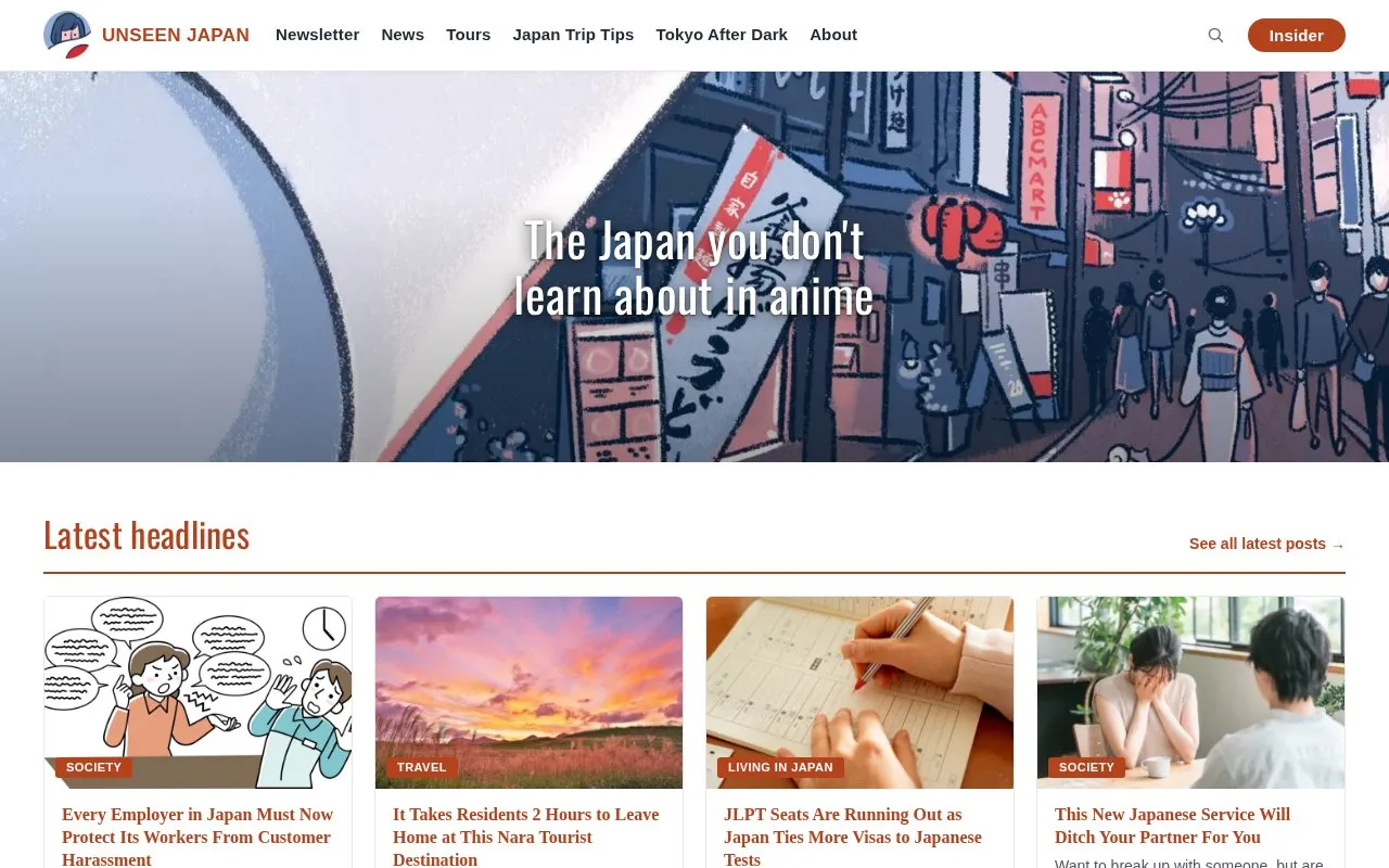 Unseen Japan homepage screenshot