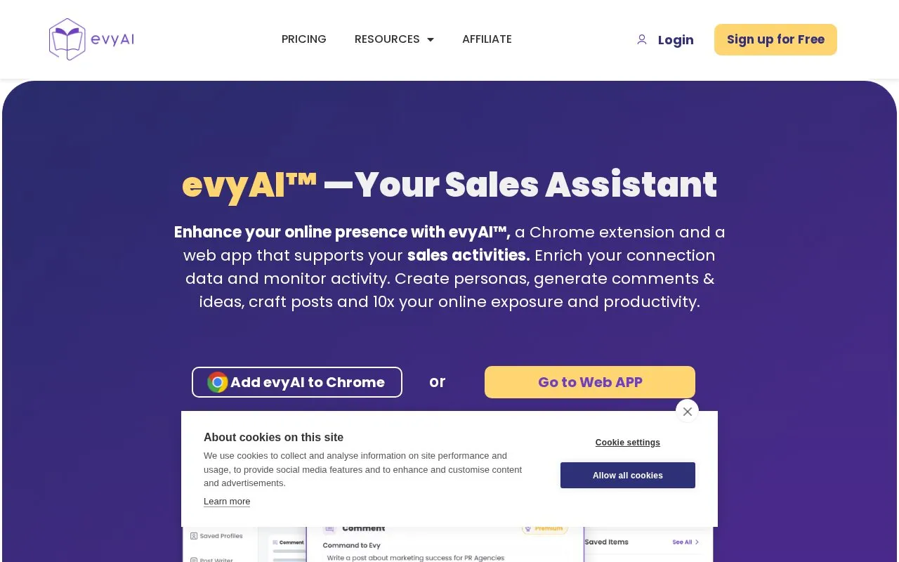 evyAI homepage screenshot