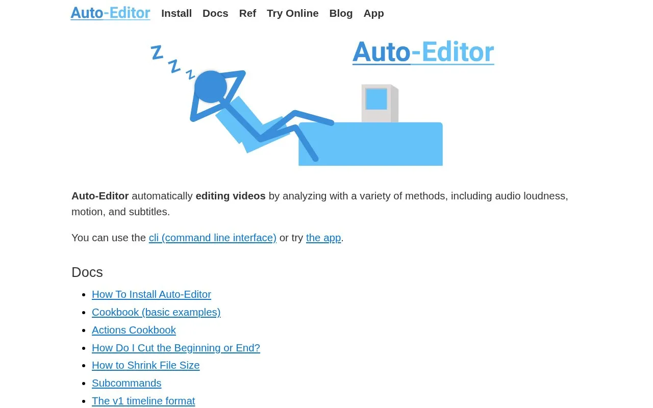 Auto-Editor homepage screenshot