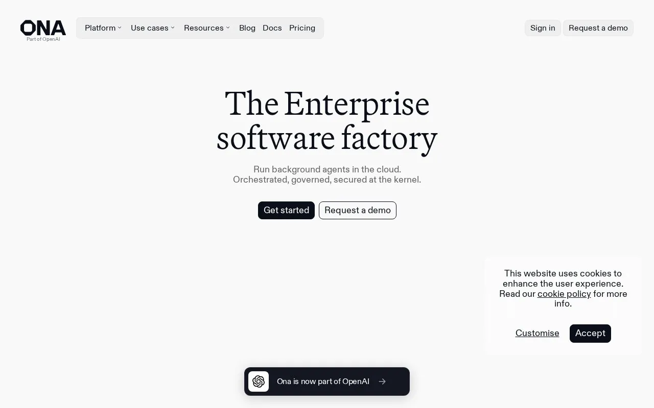 Ona homepage screenshot