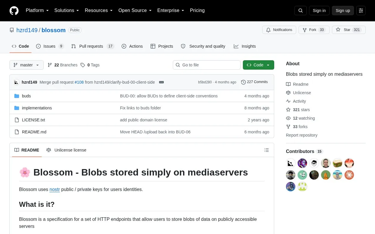 Blossom homepage screenshot