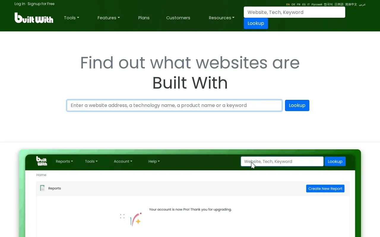 BuiltWith homepage screenshot