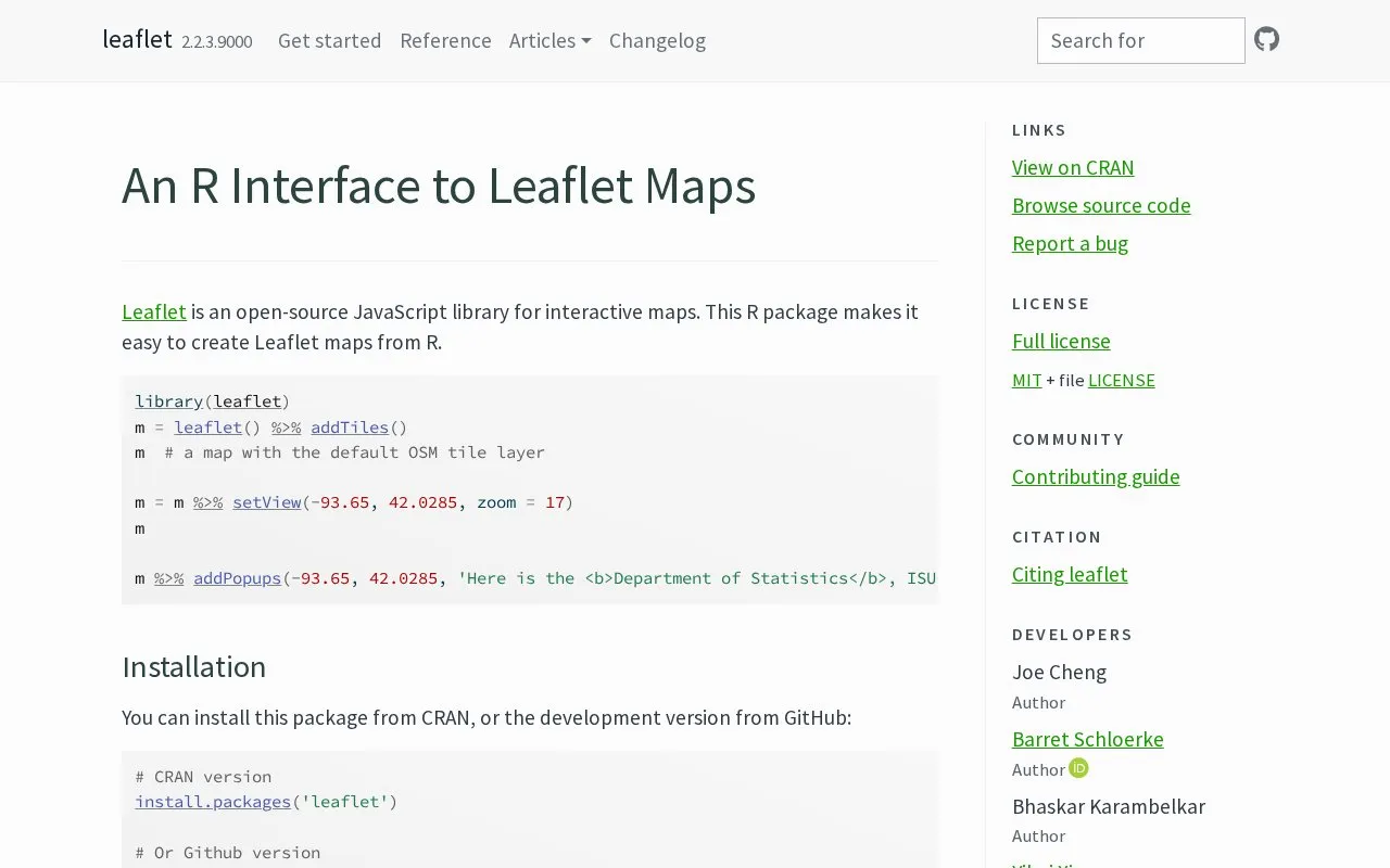 leaflet homepage screenshot