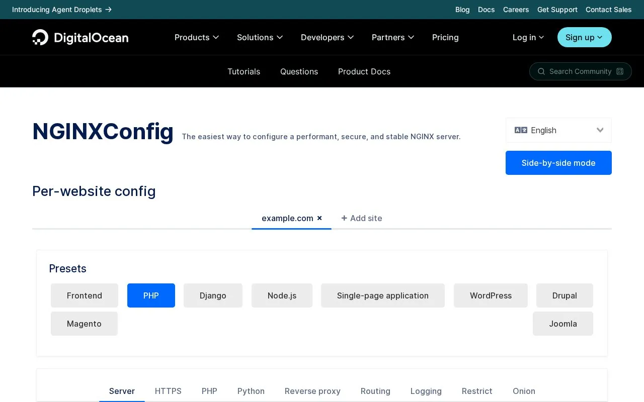 NConfig homepage screenshot