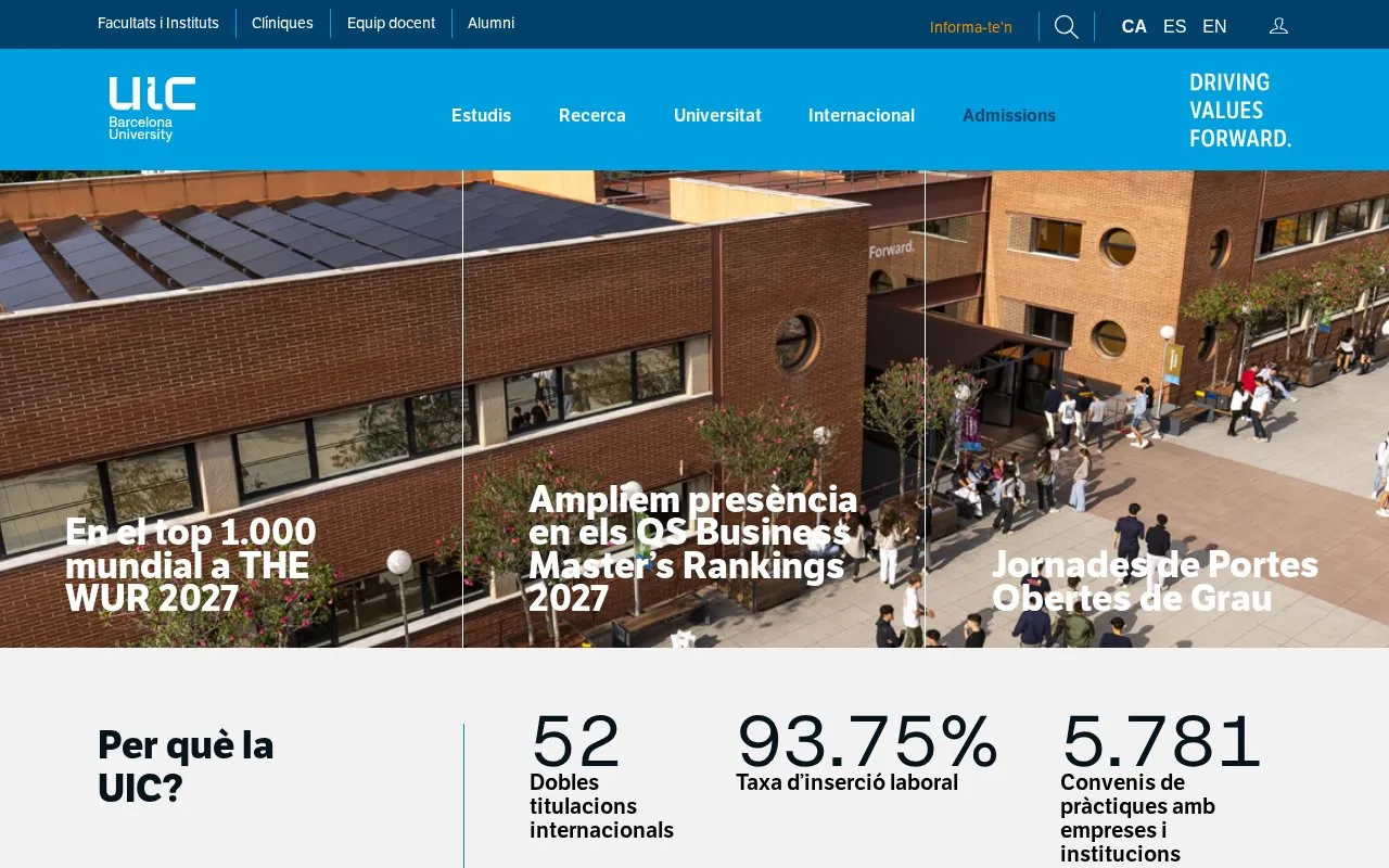 Universitat Internacional de Catalunya homepage screenshot