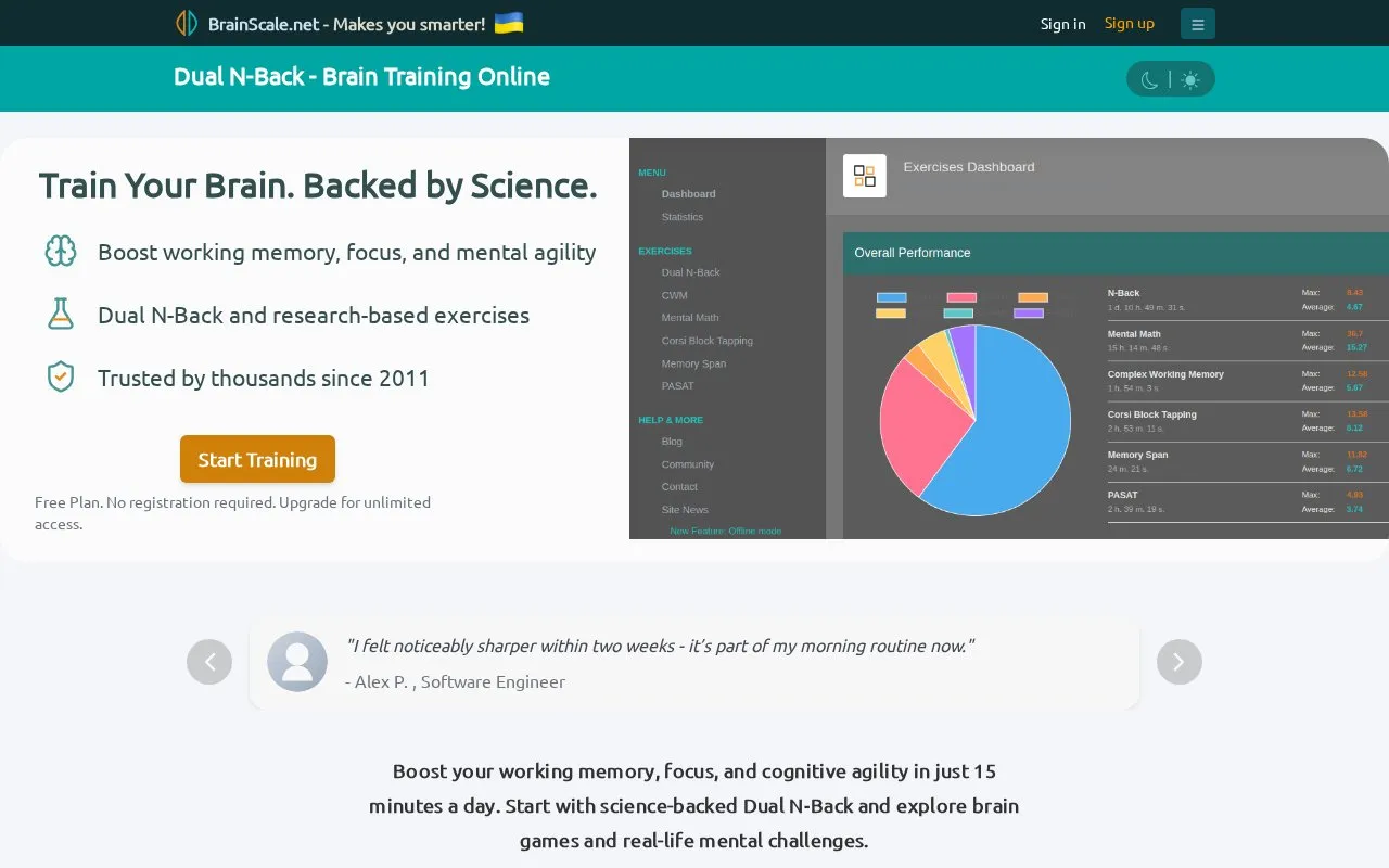 BrainScale homepage screenshot