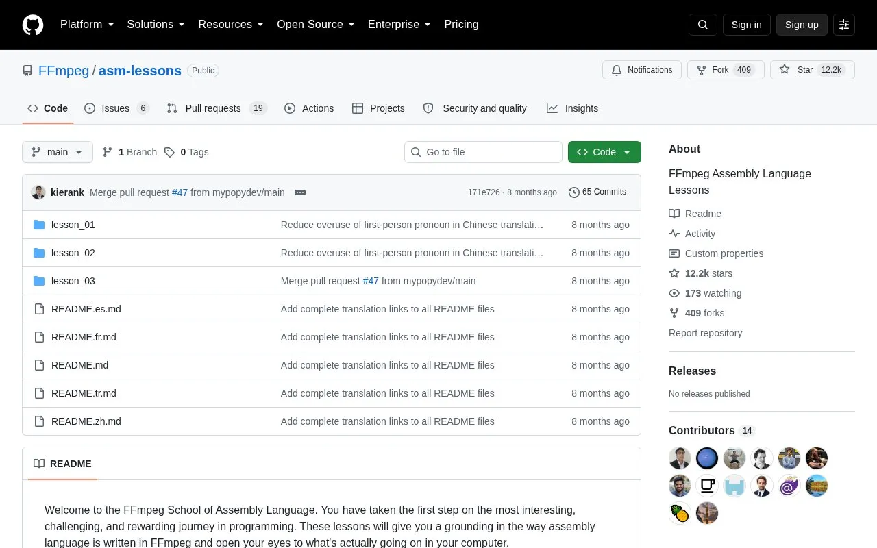 ASM Lessons homepage screenshot